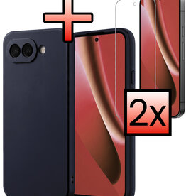 NoXx NoXx Google Pixel 10a Hoesje Siliconen Met 2x Screenprotector - Donkerblauw