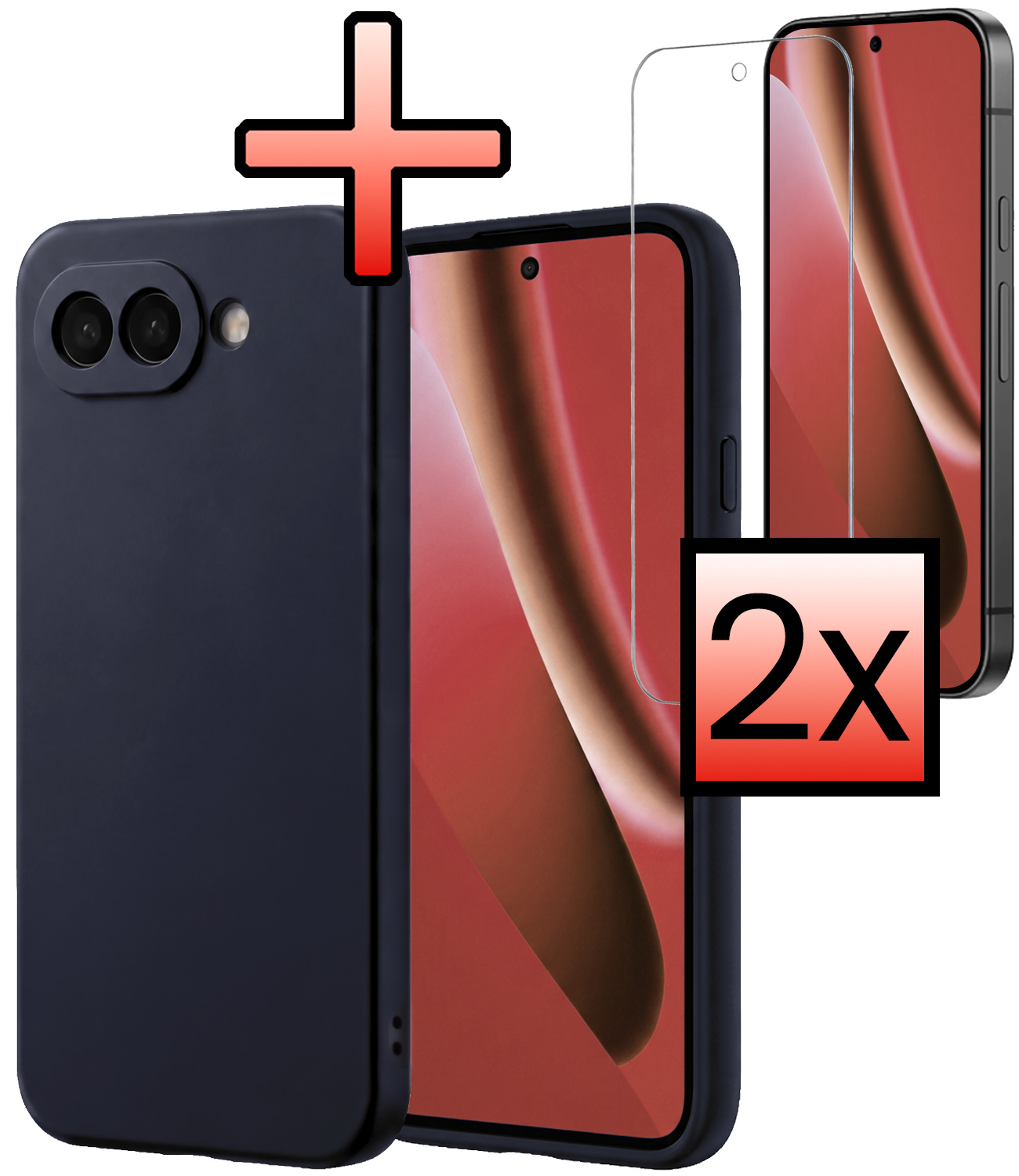 NoXx NoXx Google Pixel 10a Hoesje Siliconen Met 2x Screenprotector - Donkerblauw