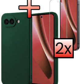 NoXx NoXx Google Pixel 10a Hoesje Siliconen Met 2x Screenprotector - Donkergroen