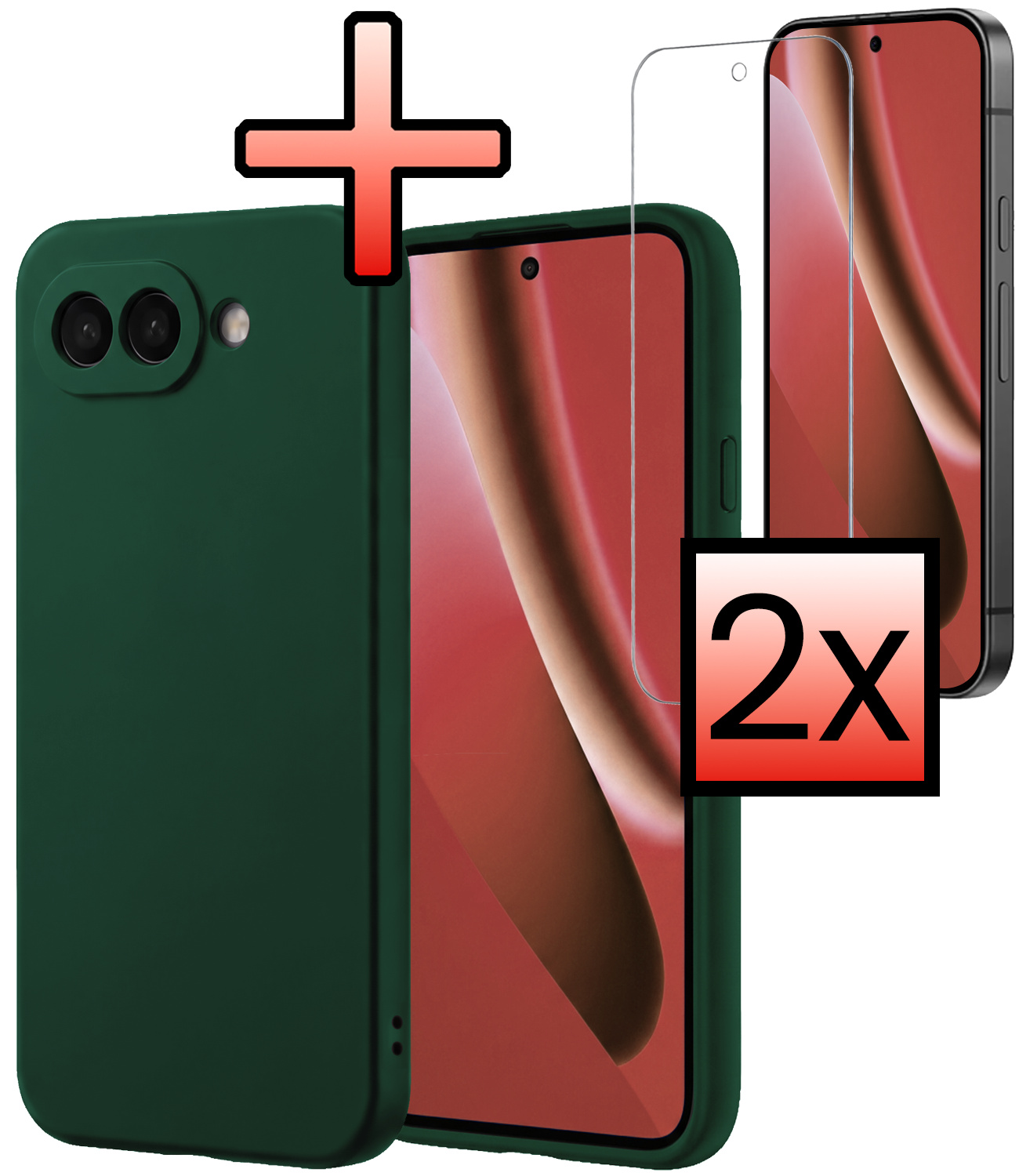 NoXx NoXx Google Pixel 10a Hoesje Siliconen Met 2x Screenprotector - Donkergroen