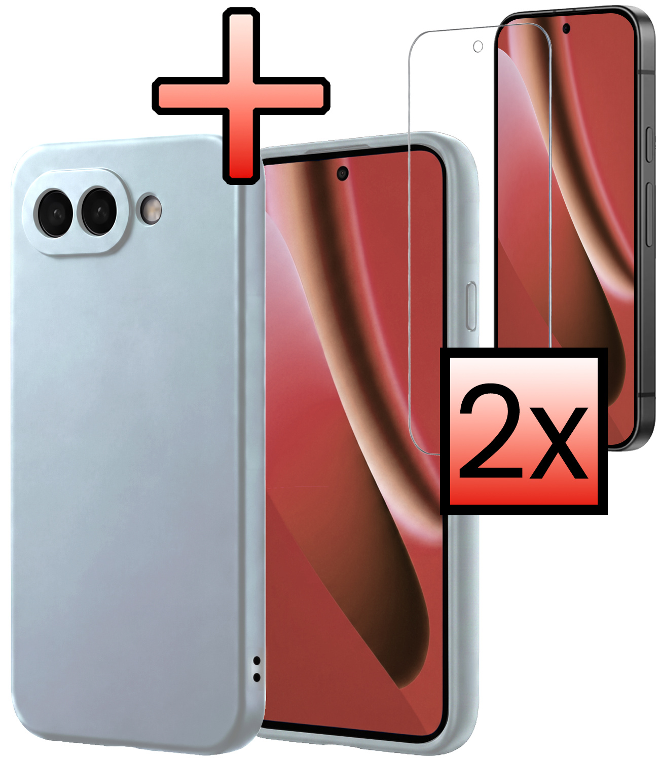 NoXx NoXx Google Pixel 10a Hoesje Siliconen Met 2x Screenprotector - Lichtblauw