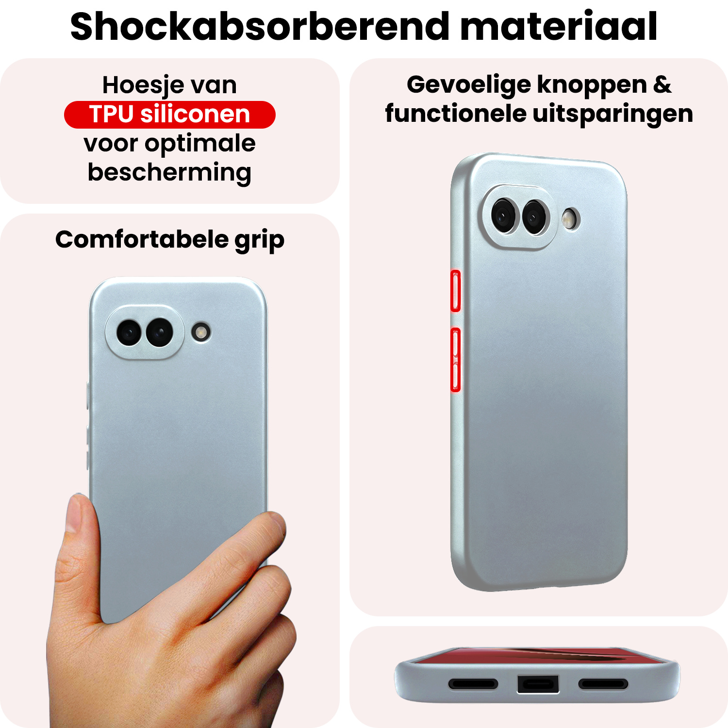 NoXx NoXx Google Pixel 10a Hoesje Siliconen Met 2x Screenprotector - Lichtblauw