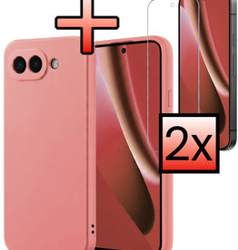 NoXx NoXx Google Pixel 10a Hoesje Siliconen Met 2x Screenprotector - Lichtroze