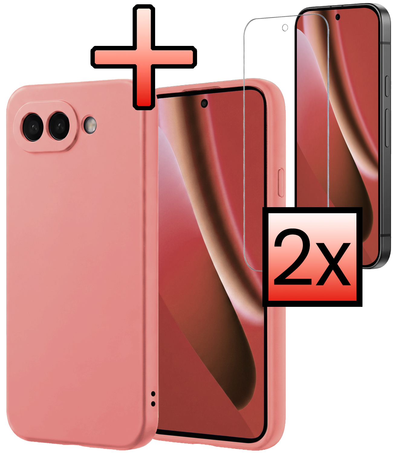 NoXx NoXx Google Pixel 10a Hoesje Siliconen Met 2x Screenprotector - Lichtroze
