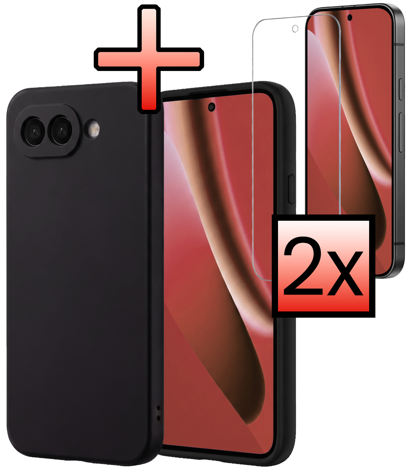 NoXx NoXx Google Pixel 10a Hoesje Siliconen Met 2x Screenprotector - Zwart