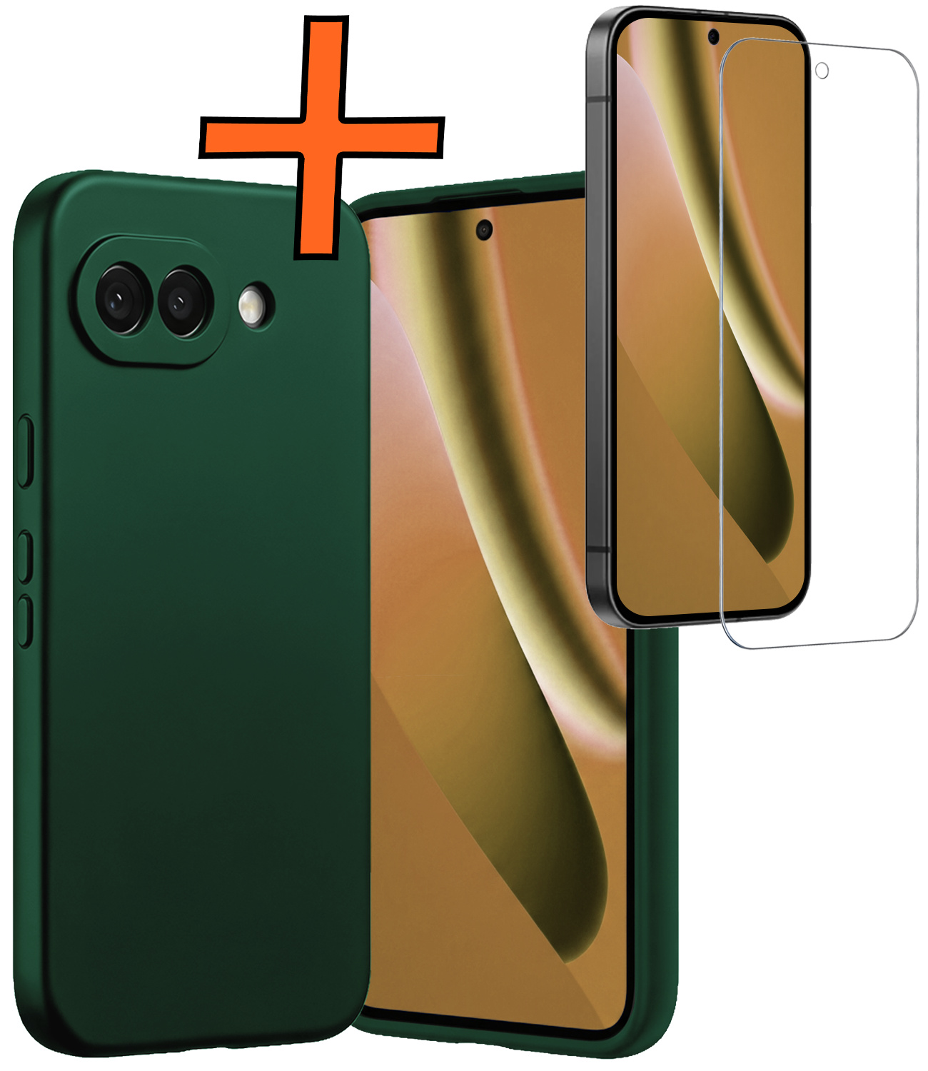 Nomfy Nomfy Google Pixel 10a Hoesje Siliconen Met Screenprotector - Donkergroen