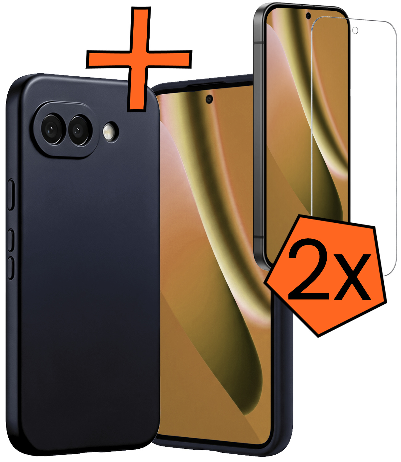 Nomfy Nomfy Google Pixel 10a Hoesje Siliconen Met 2x Screenprotector - Donkerblauw