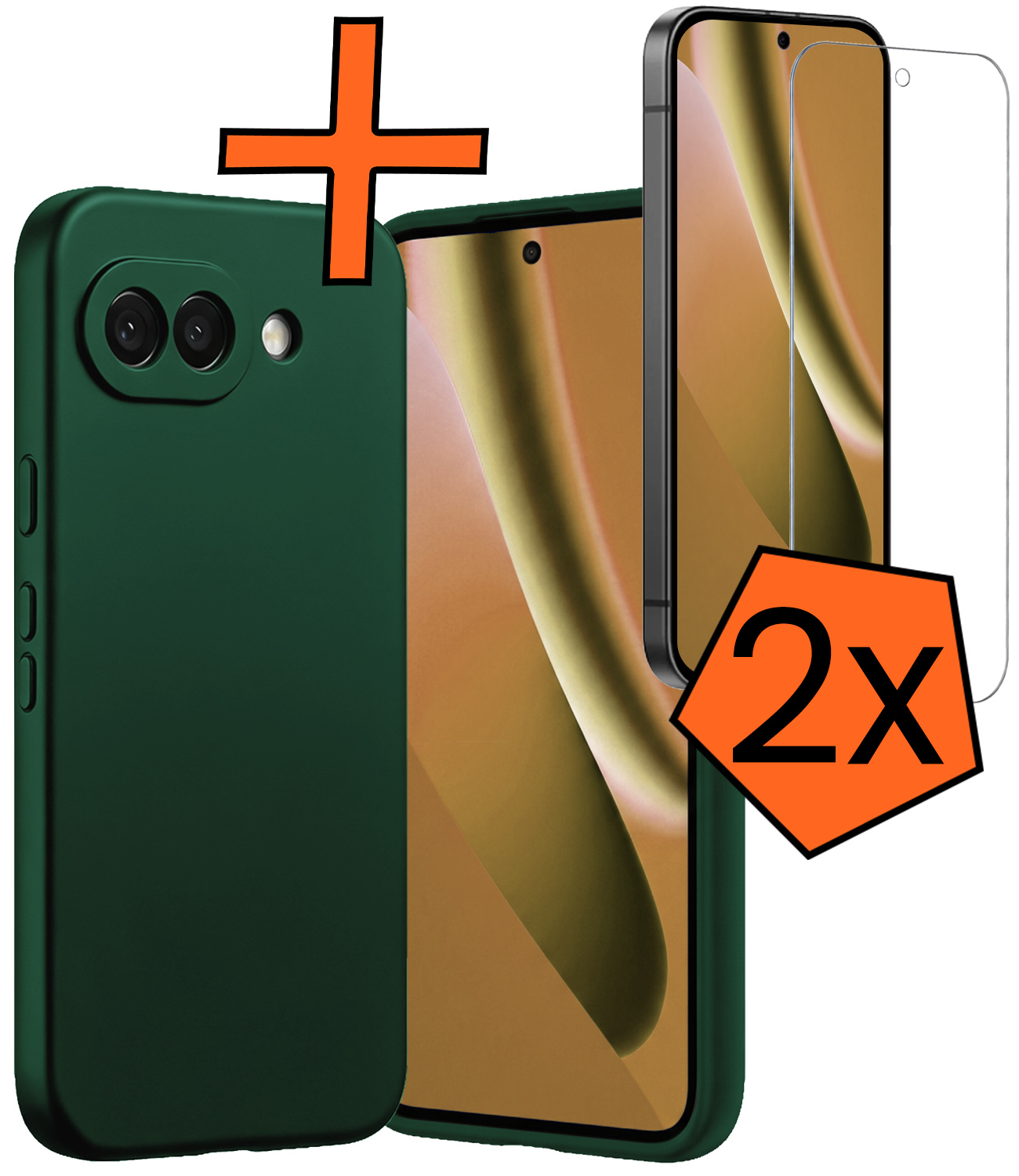 Nomfy Nomfy Google Pixel 10a Hoesje Siliconen Met 2x Screenprotector - Donkergroen