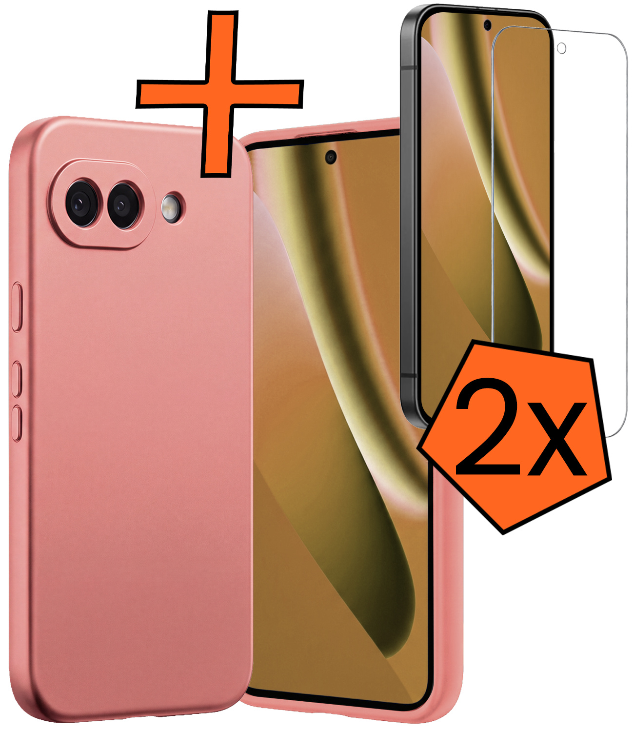 Nomfy Nomfy Google Pixel 10a Hoesje Siliconen Met 2x Screenprotector - Lichtroze