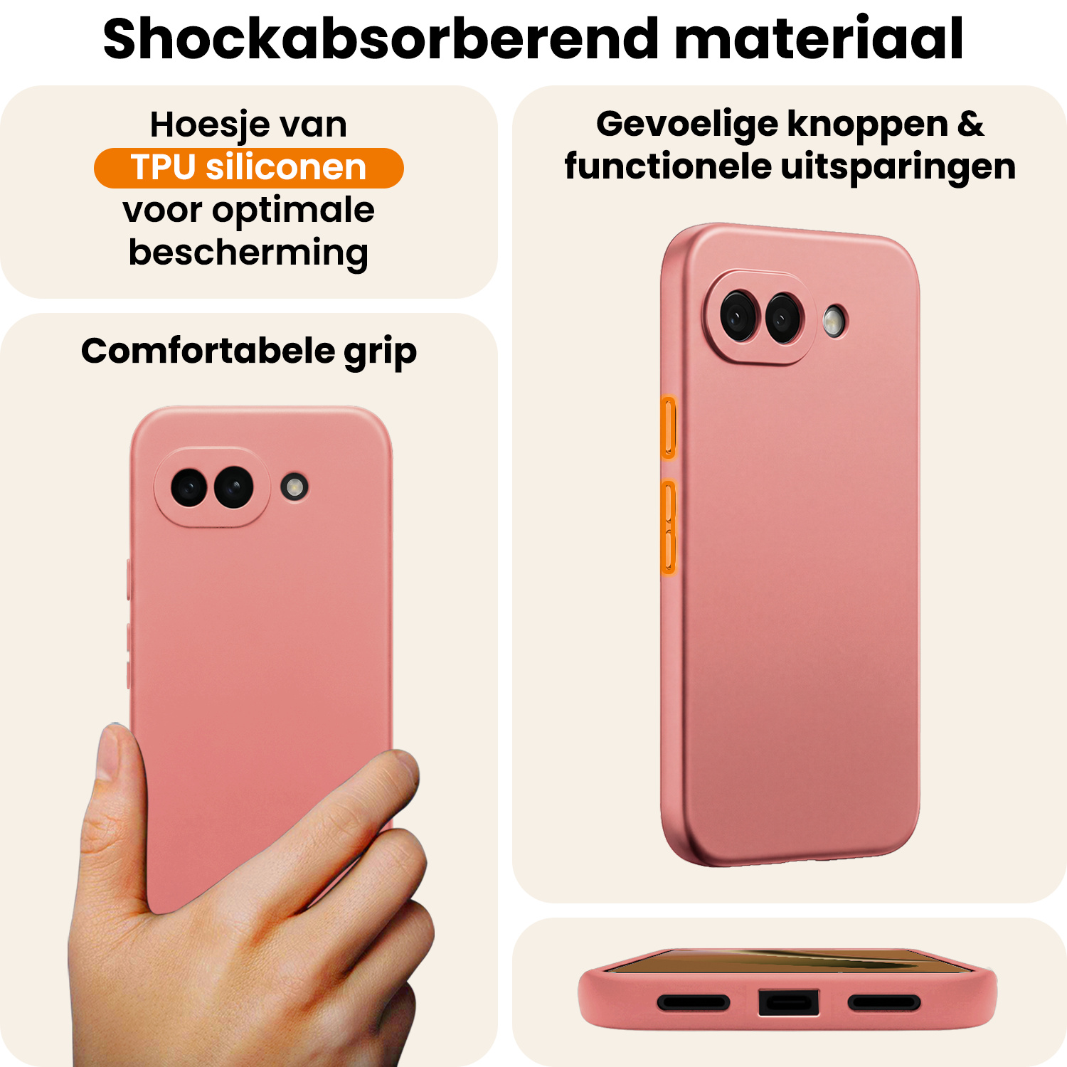 Nomfy Nomfy Google Pixel 10a Hoesje Siliconen Met 2x Screenprotector - Lichtroze