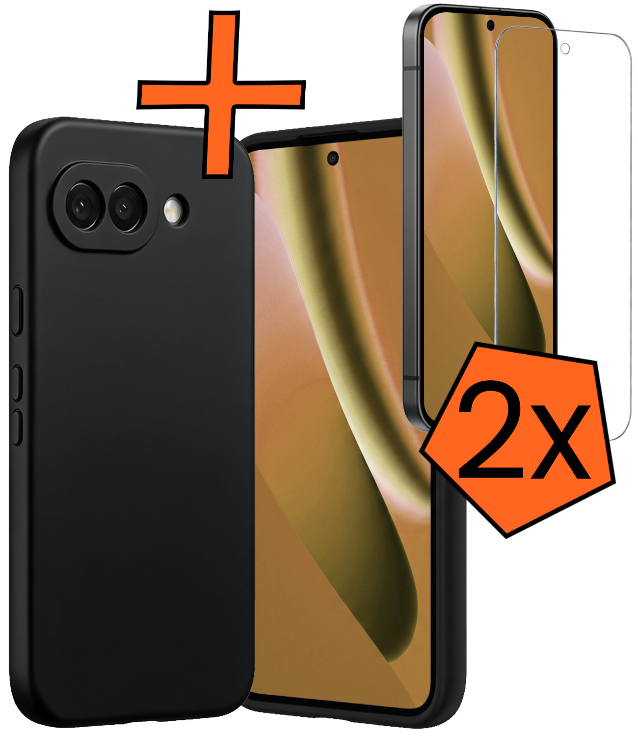 Nomfy Nomfy Google Pixel 10a Hoesje Siliconen Met 2x Screenprotector - Zwart