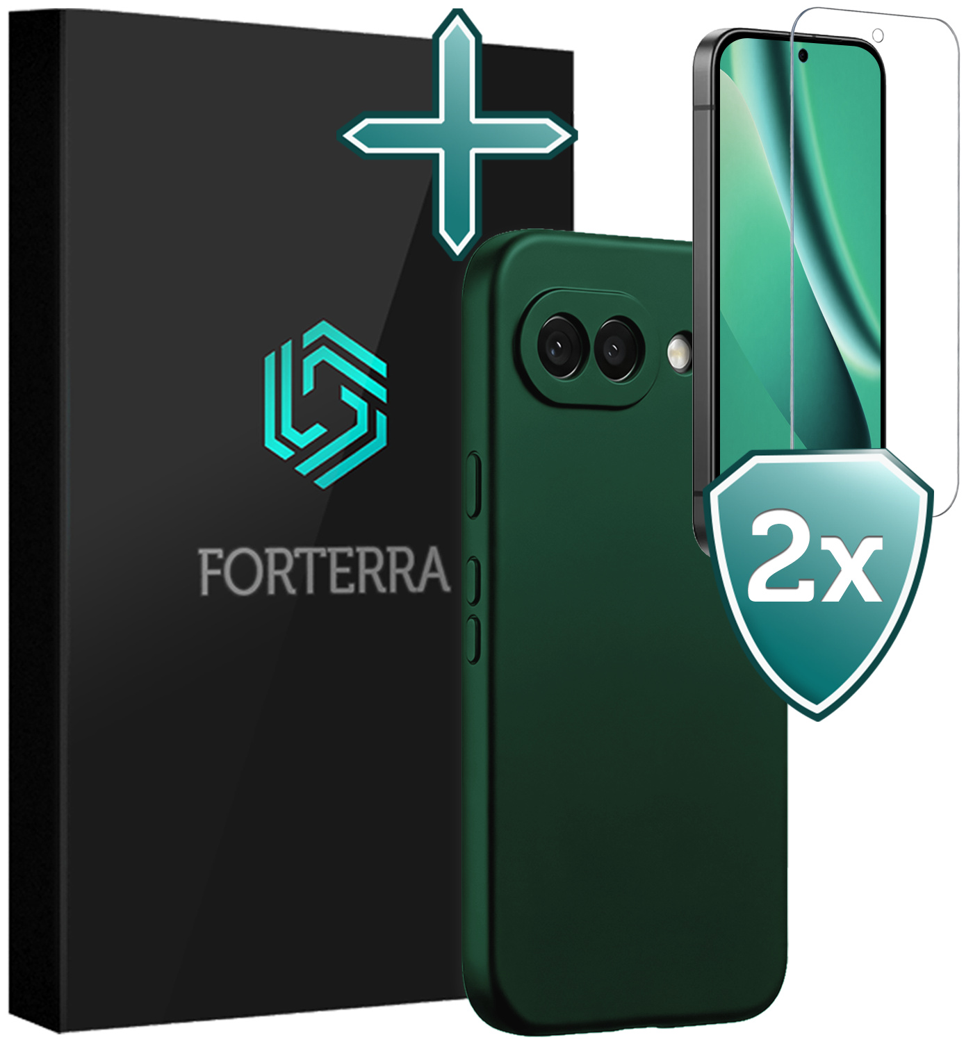 Forterra Forterra Google Pixel 10a Hoesje Siliconen Met 2x Screenprotector - Donkergroen