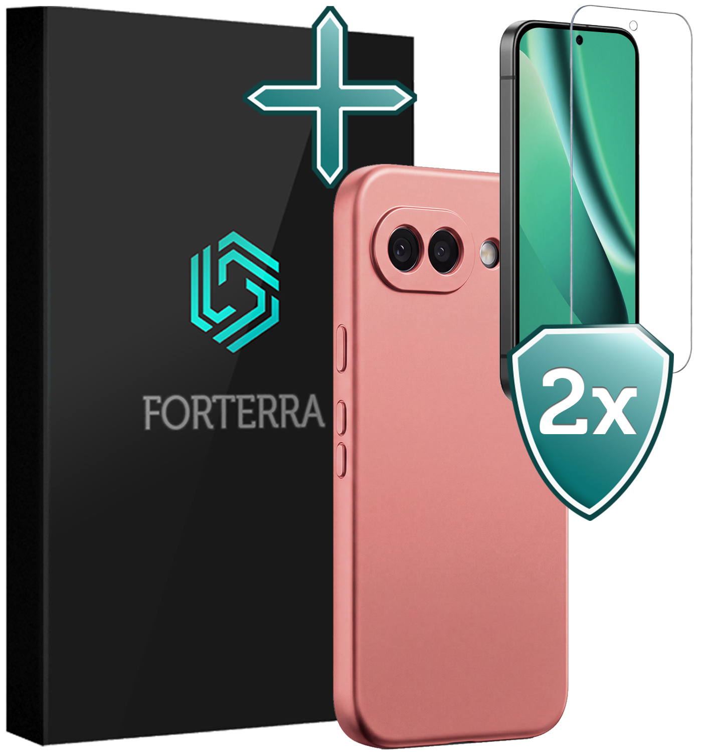 Forterra Forterra Google Pixel 10a Hoesje Siliconen Met 2x Screenprotector - Lichtroze