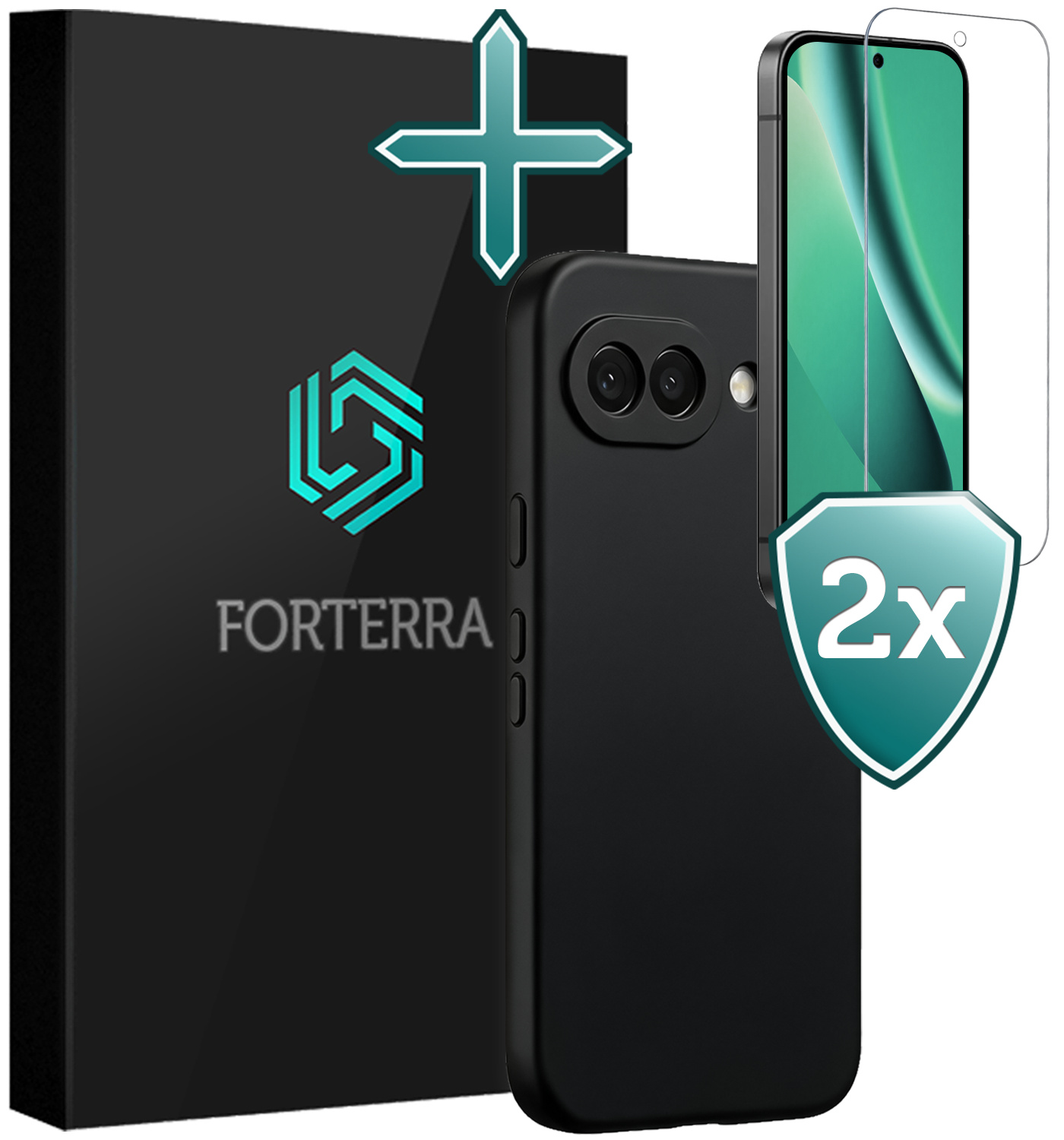 Forterra Forterra Google Pixel 10a Hoesje Siliconen Met 2x Screenprotector - Zwart