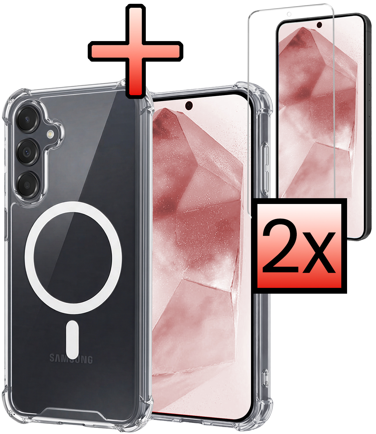 NoXx NoXx Samsung Galaxy A55 Magsafe Hoesje Transparant Met 2x Screenprotector