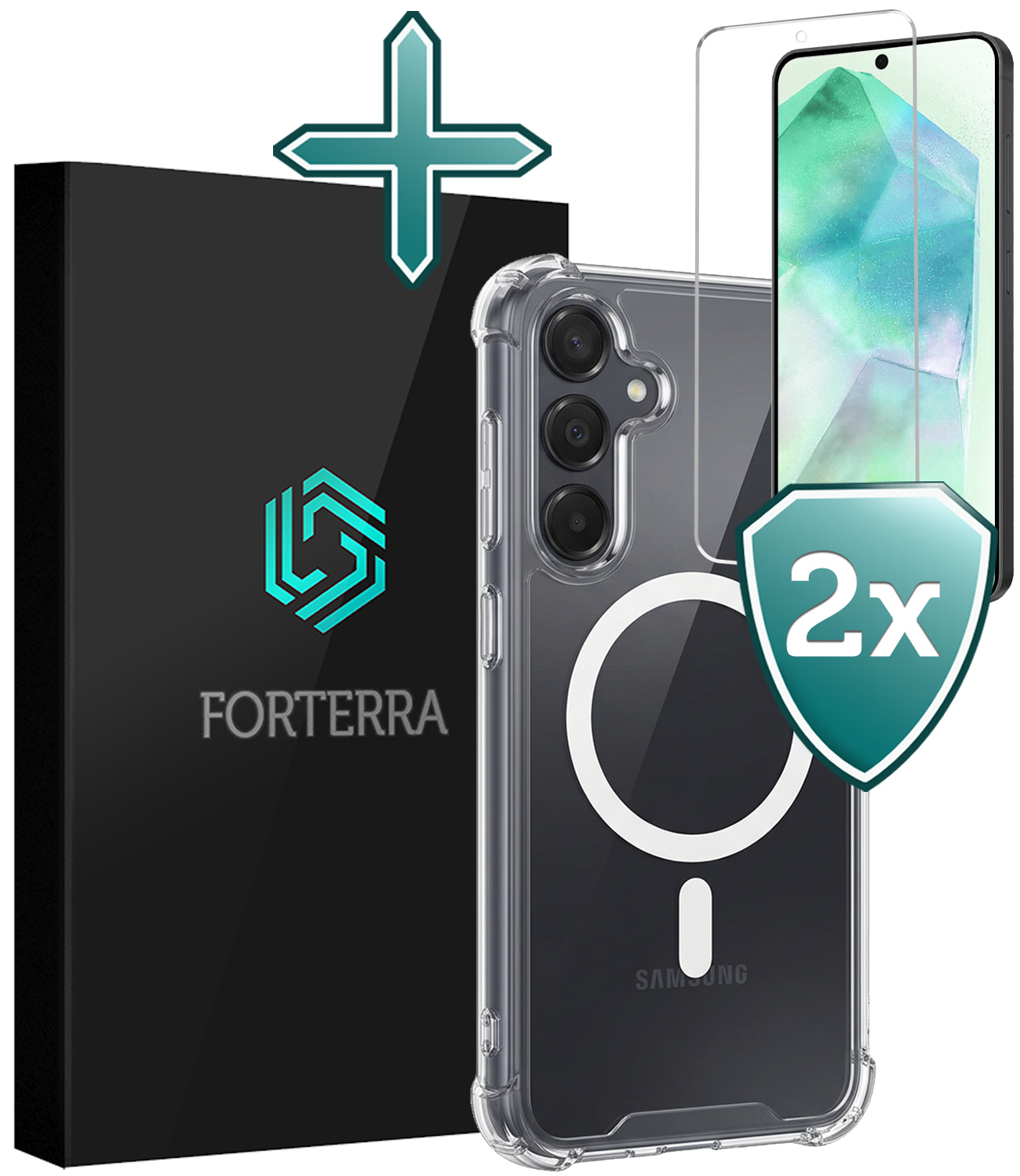 Forterra Forterra Samsung Galaxy A55 Magsafe Hoesje Transparant Met 2x Screenprotector