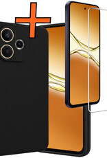 Nomfy Nomfy OPPO A5 Pro Hoesje Siliconen Met Screenprotector - Zwart