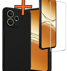 Nomfy Nomfy OPPO A5 Pro Hoesje Siliconen Met Screenprotector - Zwart