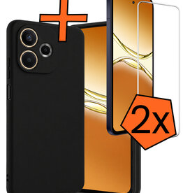 Nomfy Nomfy OPPO A5 Pro Hoesje Siliconen Met 2x Screenprotector - Zwart