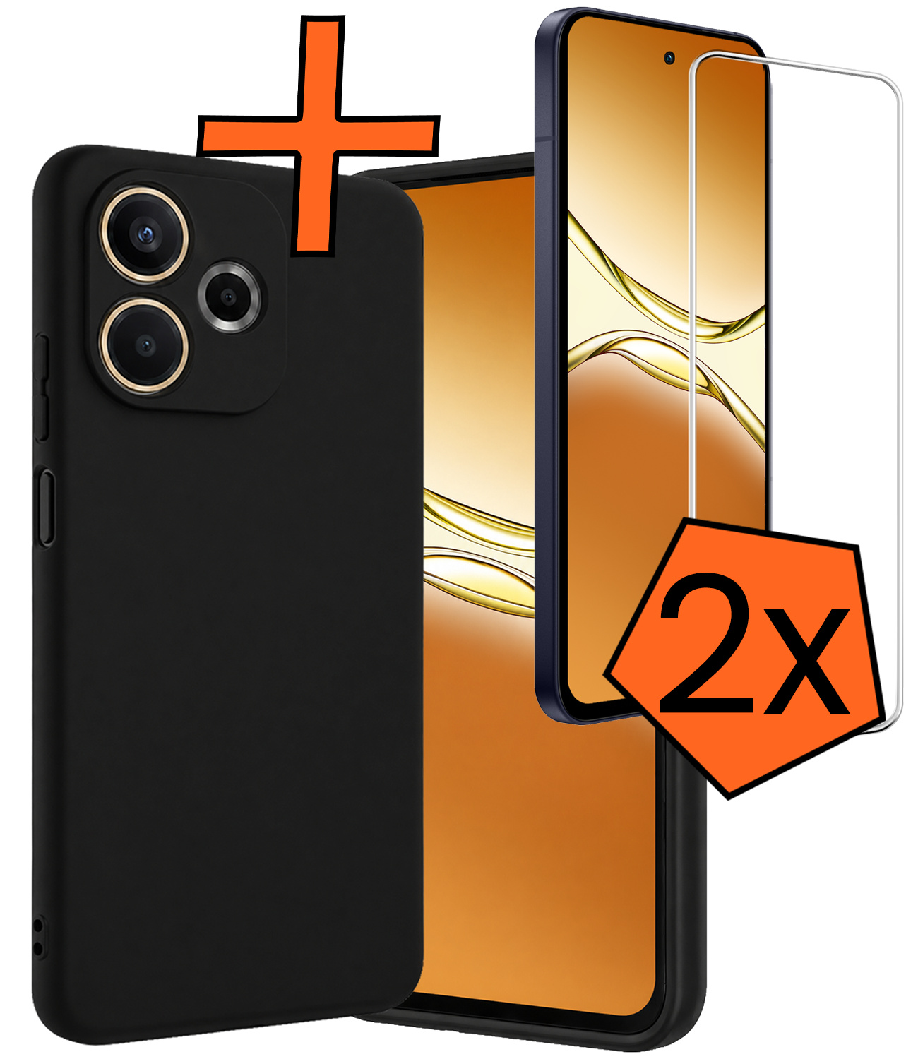 Nomfy Nomfy OPPO A5 Pro Hoesje Siliconen Met 2x Screenprotector - Zwart