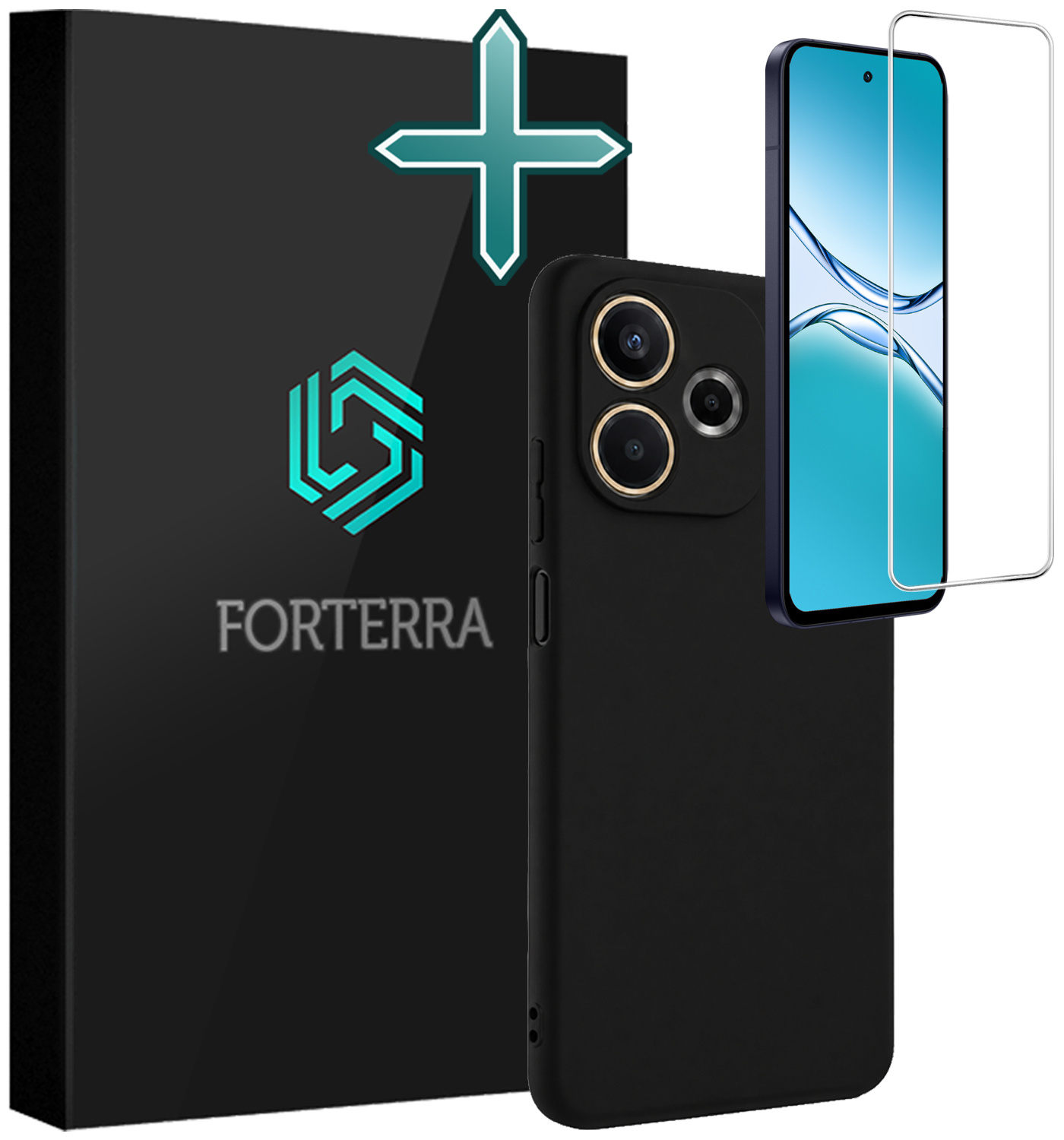 Forterra Forterra OPPO A5 Pro Hoesje Siliconen Met Screenprotector - Zwart