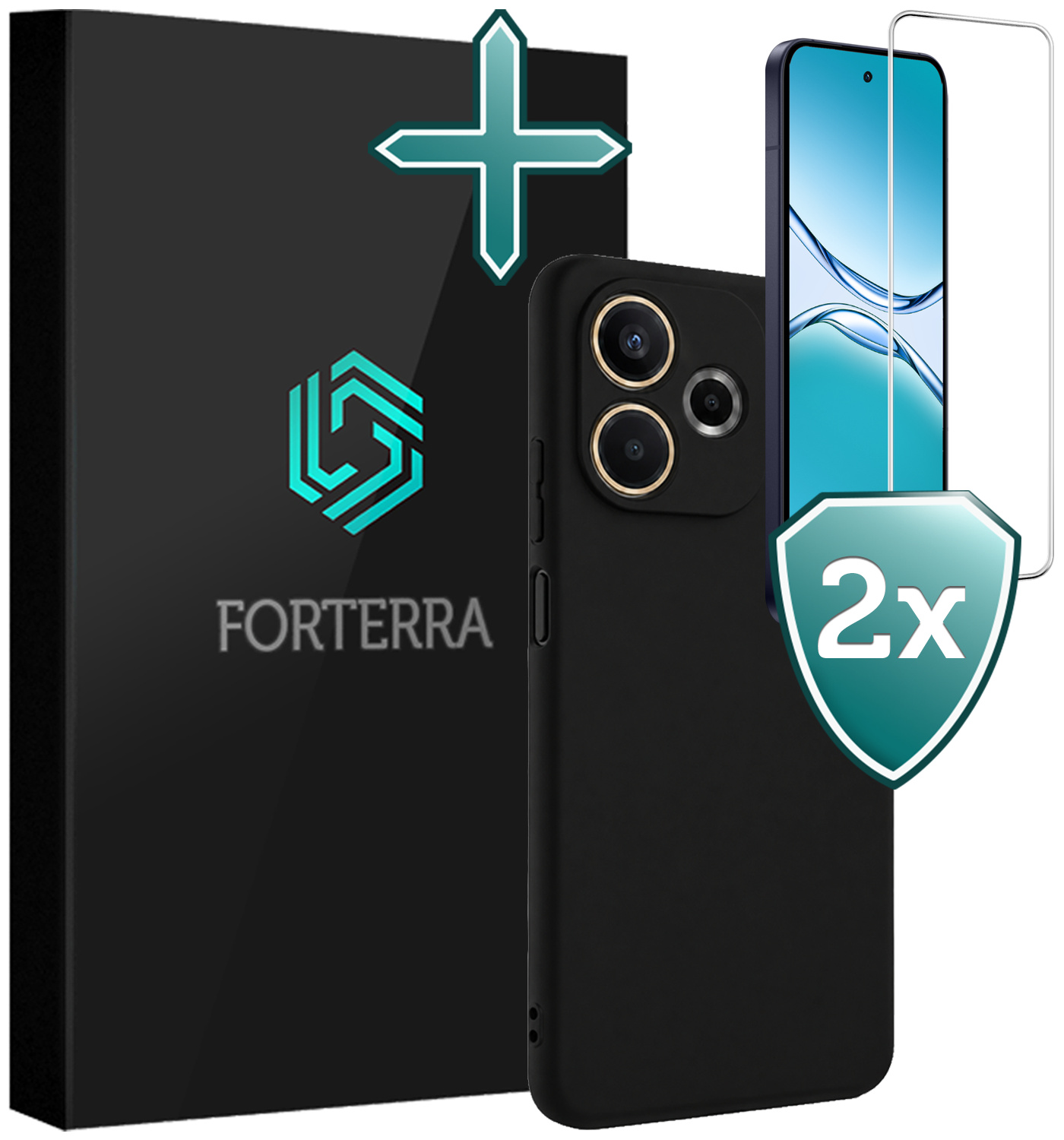 Forterra Forterra OPPO A5 Pro Hoesje Siliconen Met 2x Screenprotector - Zwart