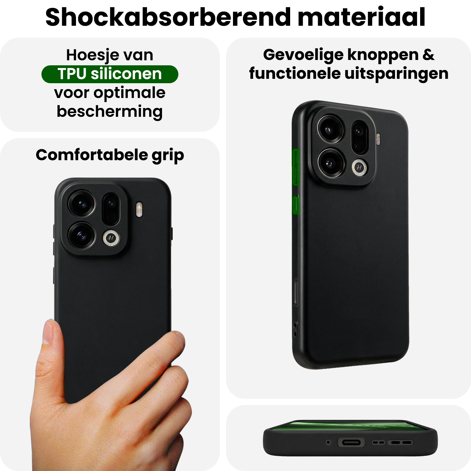 BASEY. BASEY. OPPO Find X9 Pro Hoesje Siliconen Met 2x Screenprotector - Zwart