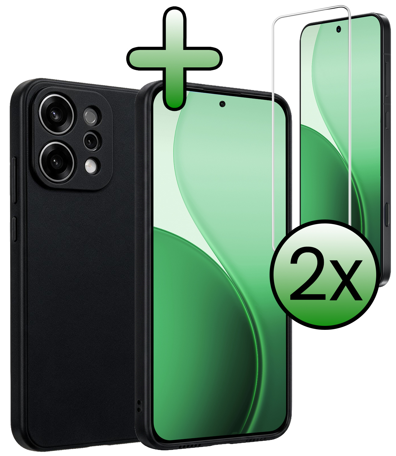 BASEY. BASEY. OPPO Reno14 Hoesje Siliconen Met 2x Screenprotector - Zwart