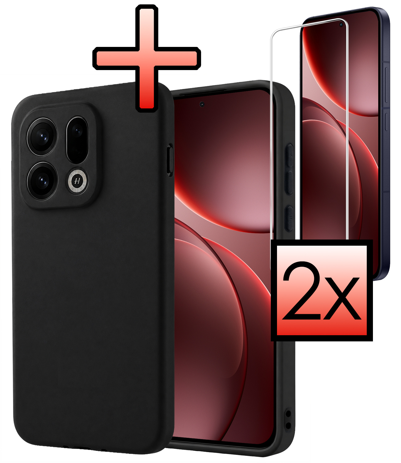 NoXx NoXx OPPO Find X9 Hoesje Siliconen Met 2x Screenprotector - Zwart