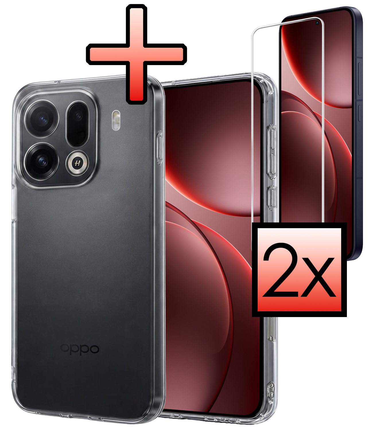 NoXx NoXx OPPO Find X9 Pro Hoesje Siliconen Met 2x Screenprotector - Transparant