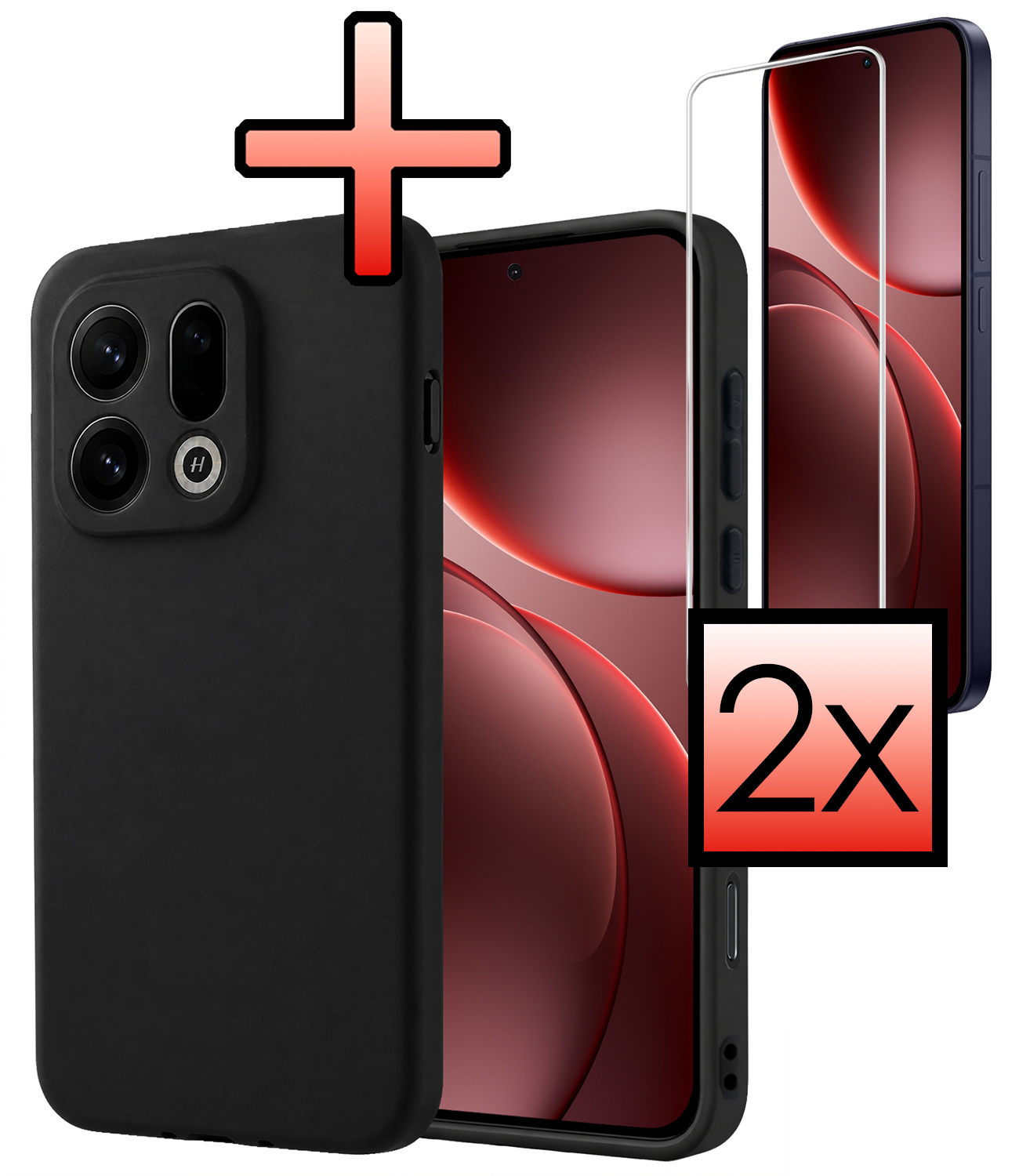 NoXx NoXx OPPO Find X9 Pro Hoesje Siliconen Met 2x Screenprotector - Zwart