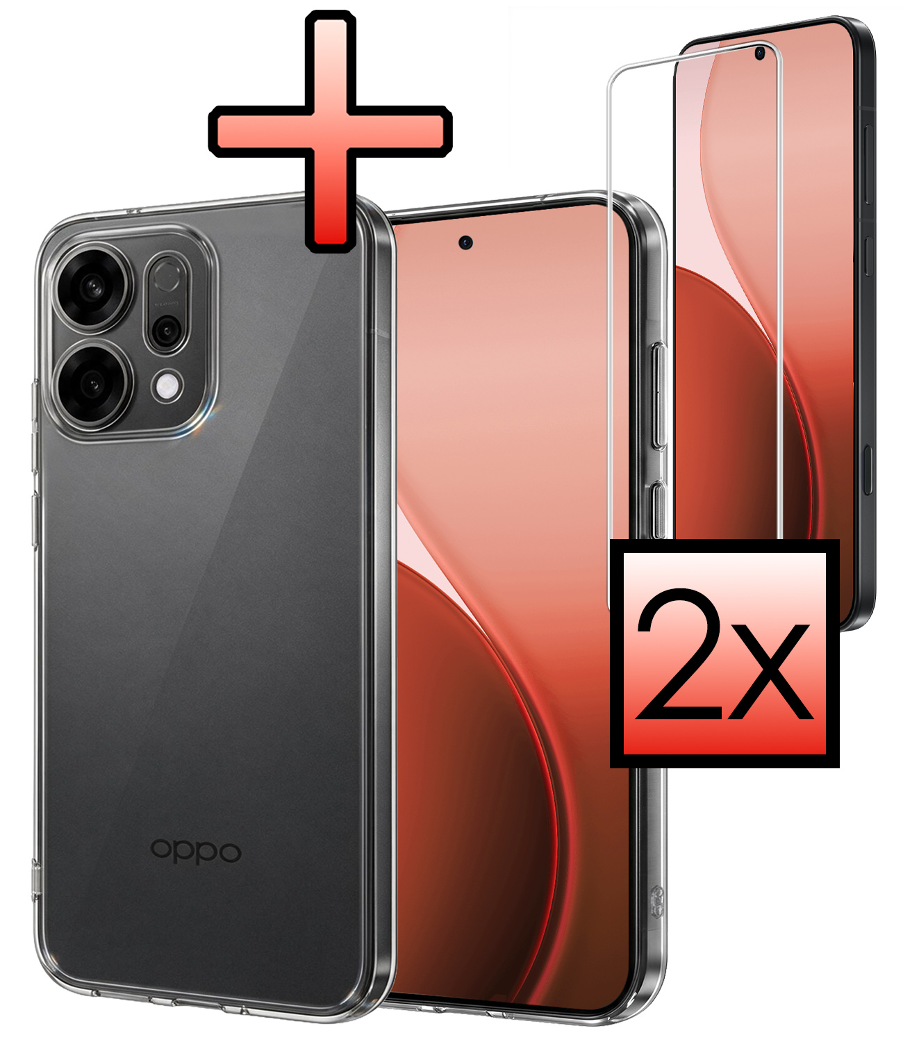 NoXx NoXx OPPO Reno14 Hoesje Siliconen Met 2x Screenprotector - Transparant