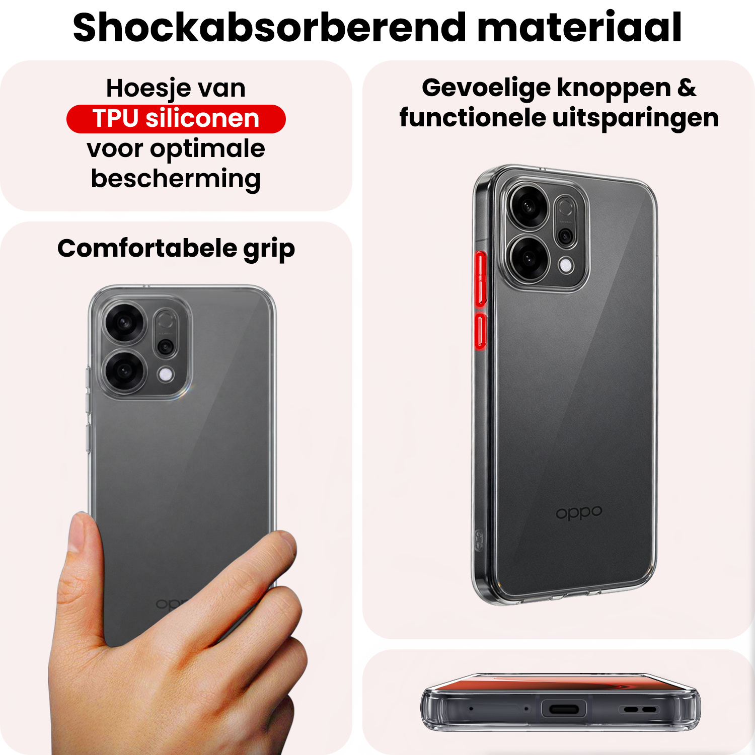 NoXx NoXx OPPO Reno14 Hoesje Siliconen Met 2x Screenprotector - Transparant
