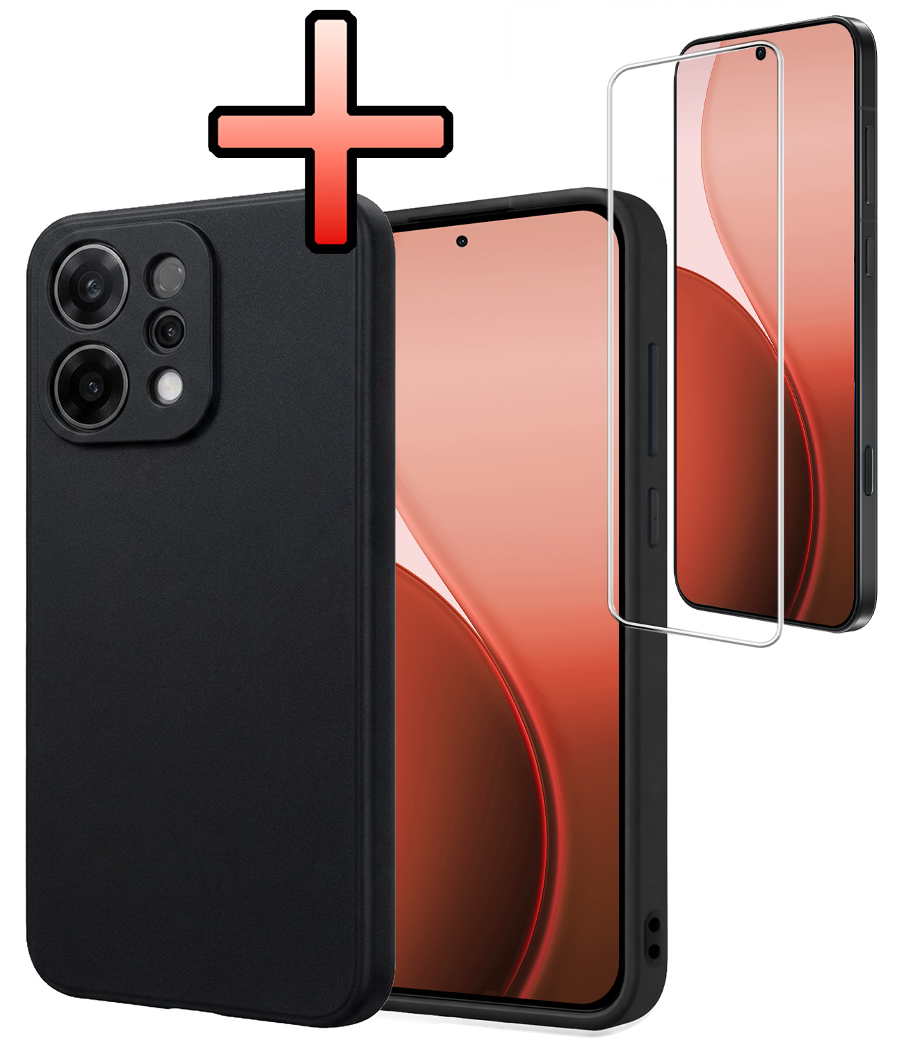 NoXx NoXx OPPO Reno14 Hoesje Siliconen Met Screenprotector - Zwart