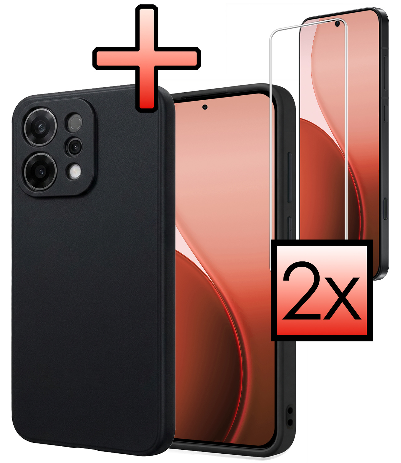 NoXx NoXx OPPO Reno14 Hoesje Siliconen Met 2x Screenprotector - Zwart