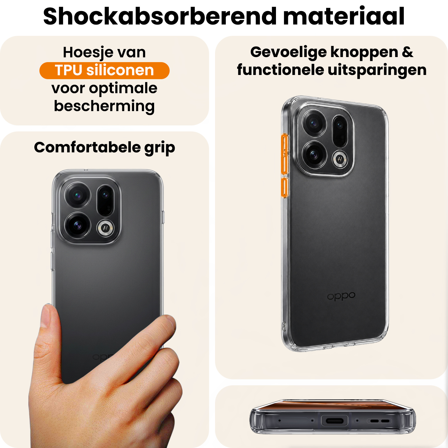 Nomfy Nomfy OPPO Find X9 Hoesje Siliconen Met 2x Screenprotector - Transparant