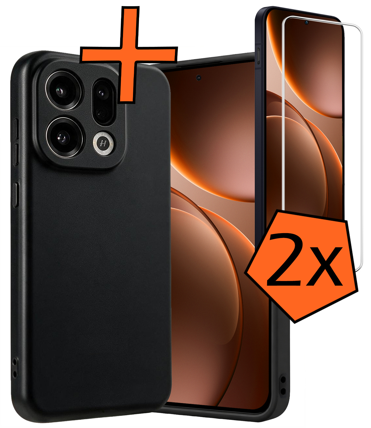 Nomfy Nomfy OPPO Find X9 Hoesje Siliconen Met 2x Screenprotector - Zwart