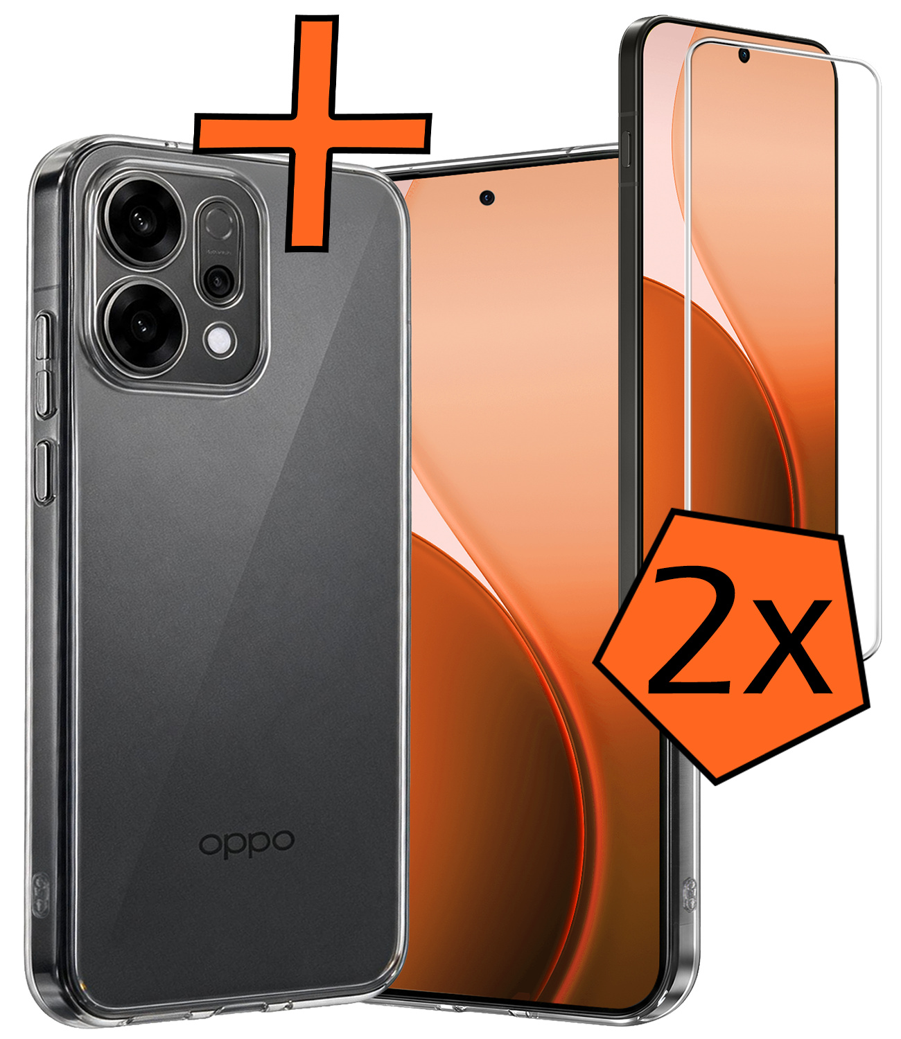Nomfy Nomfy OPPO Reno14 Hoesje Siliconen Met 2x Screenprotector - Transparant