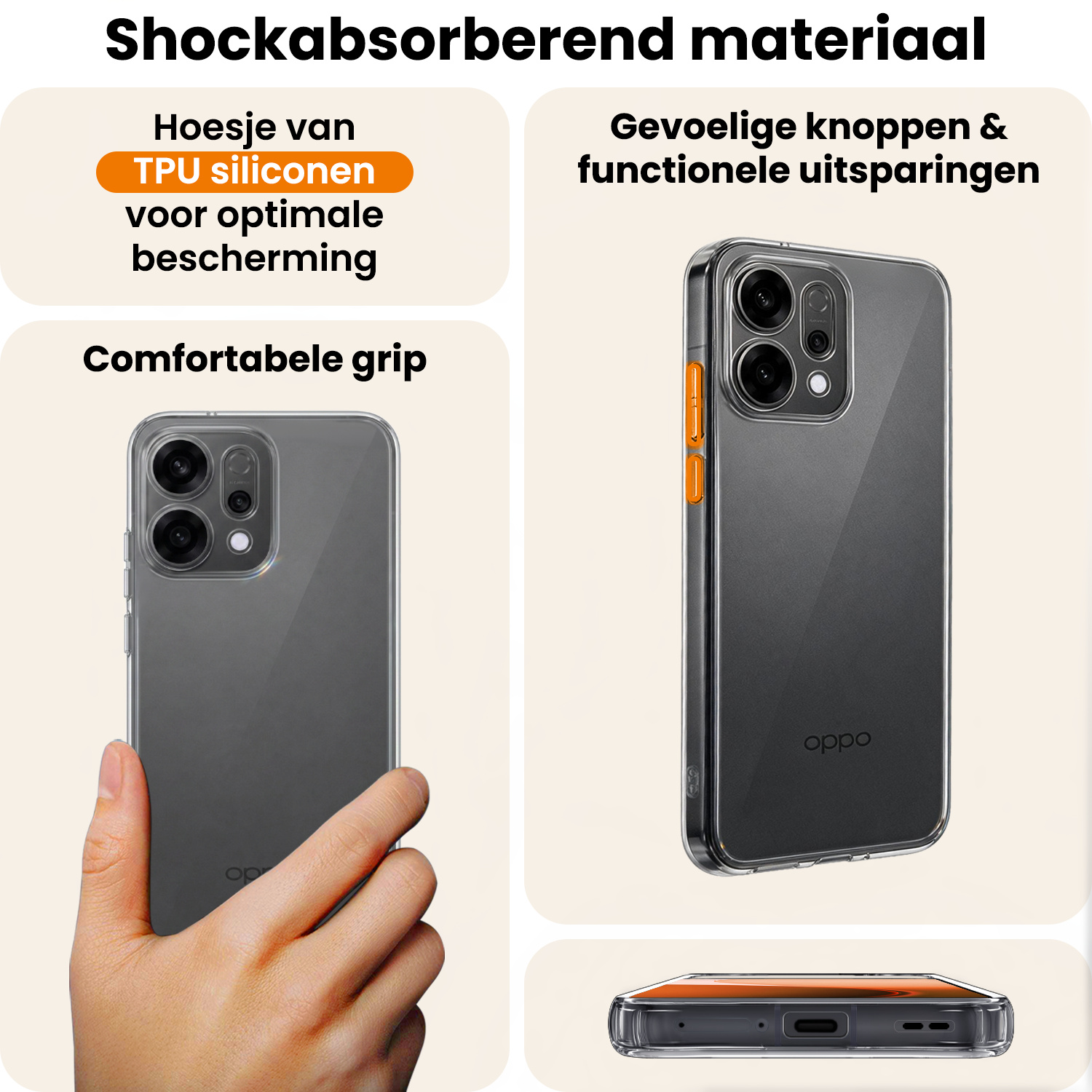 Nomfy Nomfy OPPO Reno14 Hoesje Siliconen Met 2x Screenprotector - Transparant