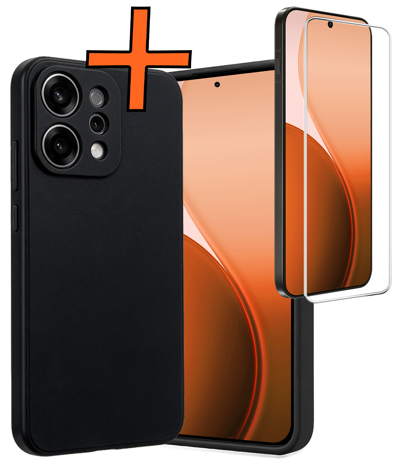 Nomfy Nomfy OPPO Reno14 Hoesje Siliconen Met Screenprotector - Zwart