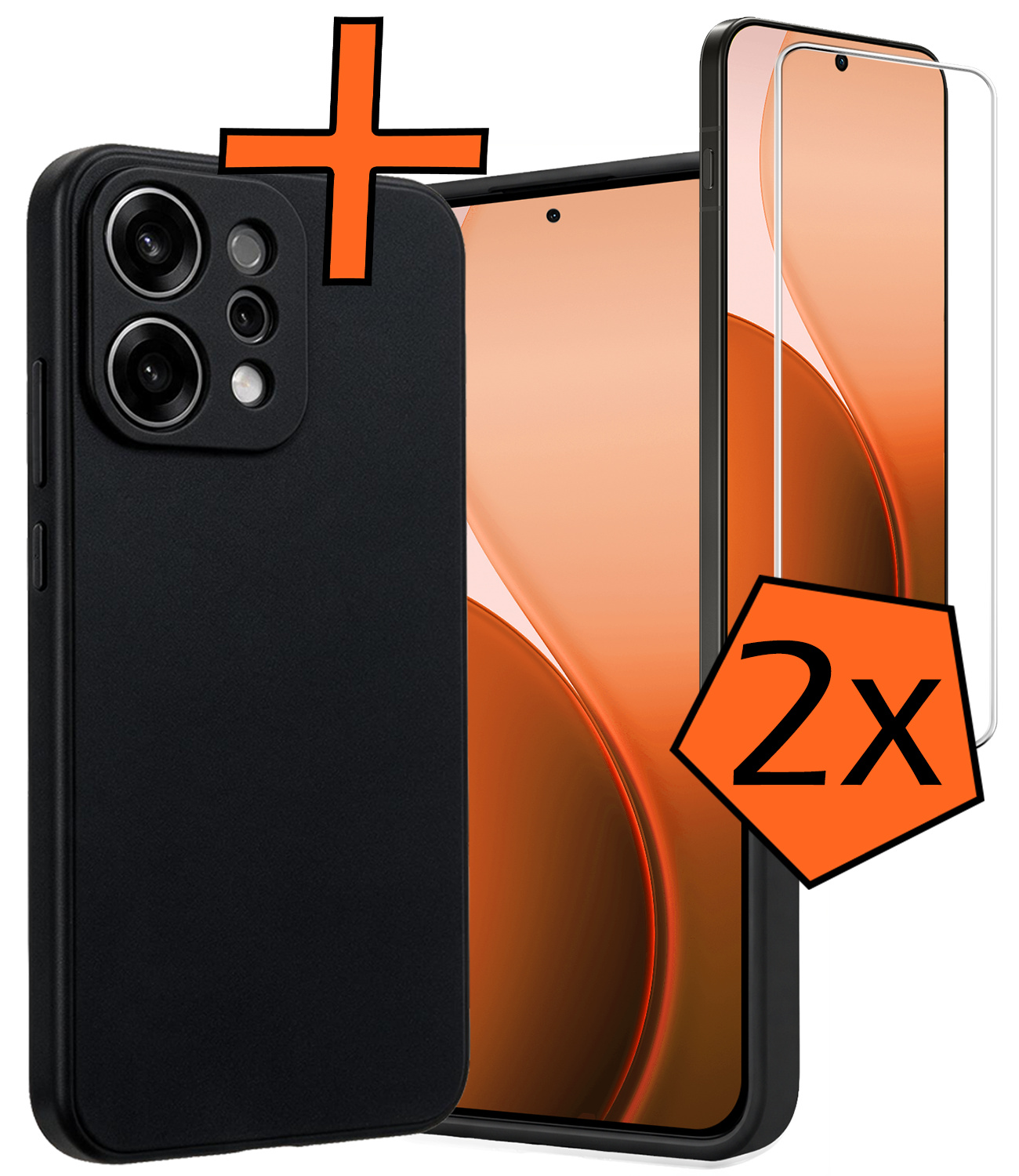 Nomfy Nomfy OPPO Reno14 Hoesje Siliconen Met 2x Screenprotector - Zwart