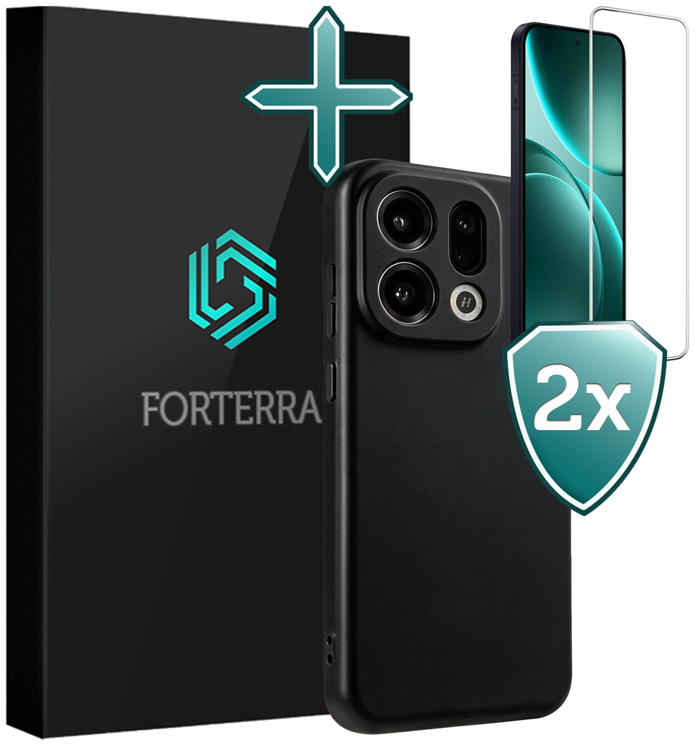 Forterra Forterra OPPO Find X9 Hoesje Siliconen Met 2x Screenprotector - Zwart