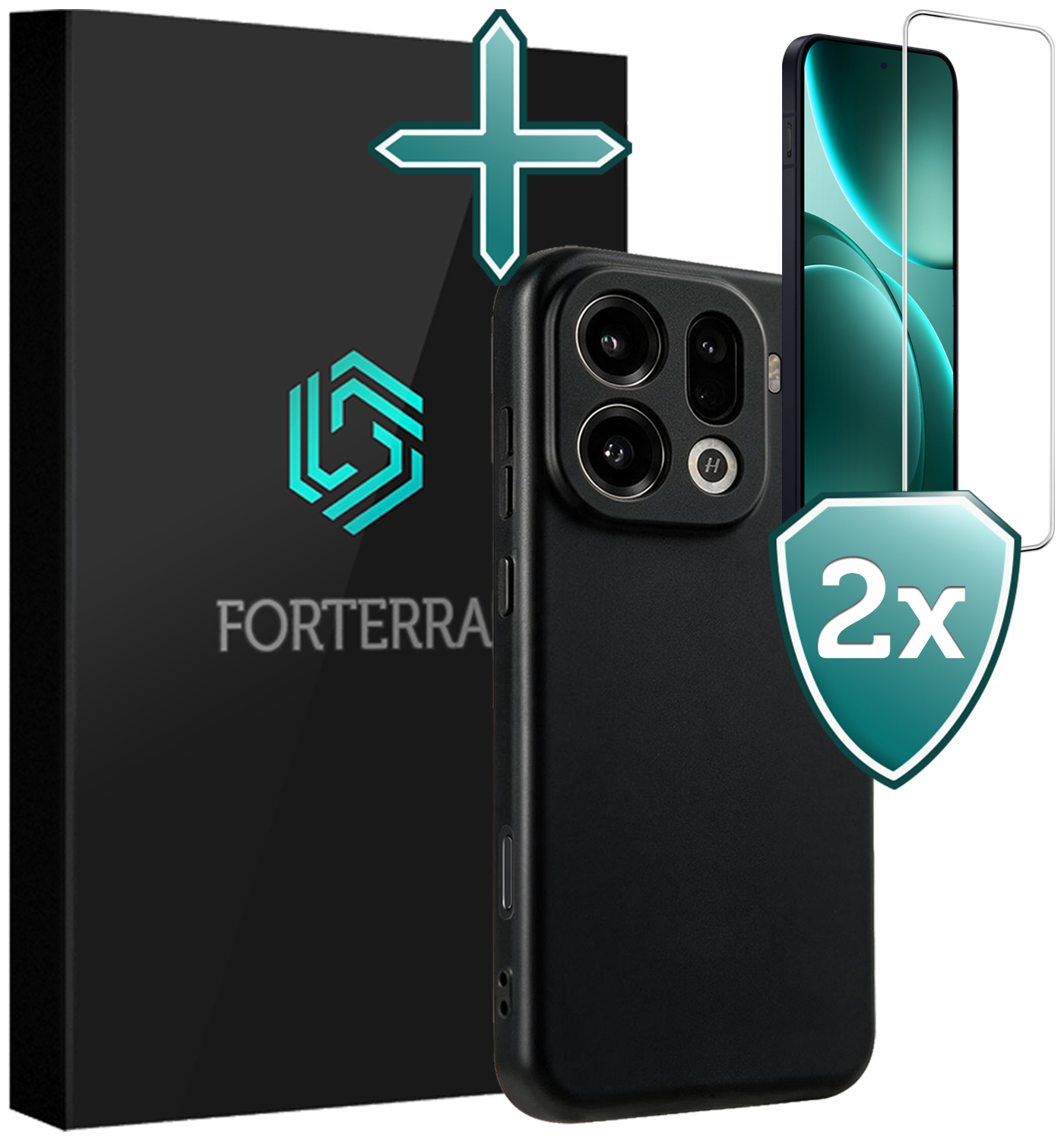Forterra Forterra OPPO Find X9 Pro Hoesje Siliconen Met 2x Screenprotector - Zwart