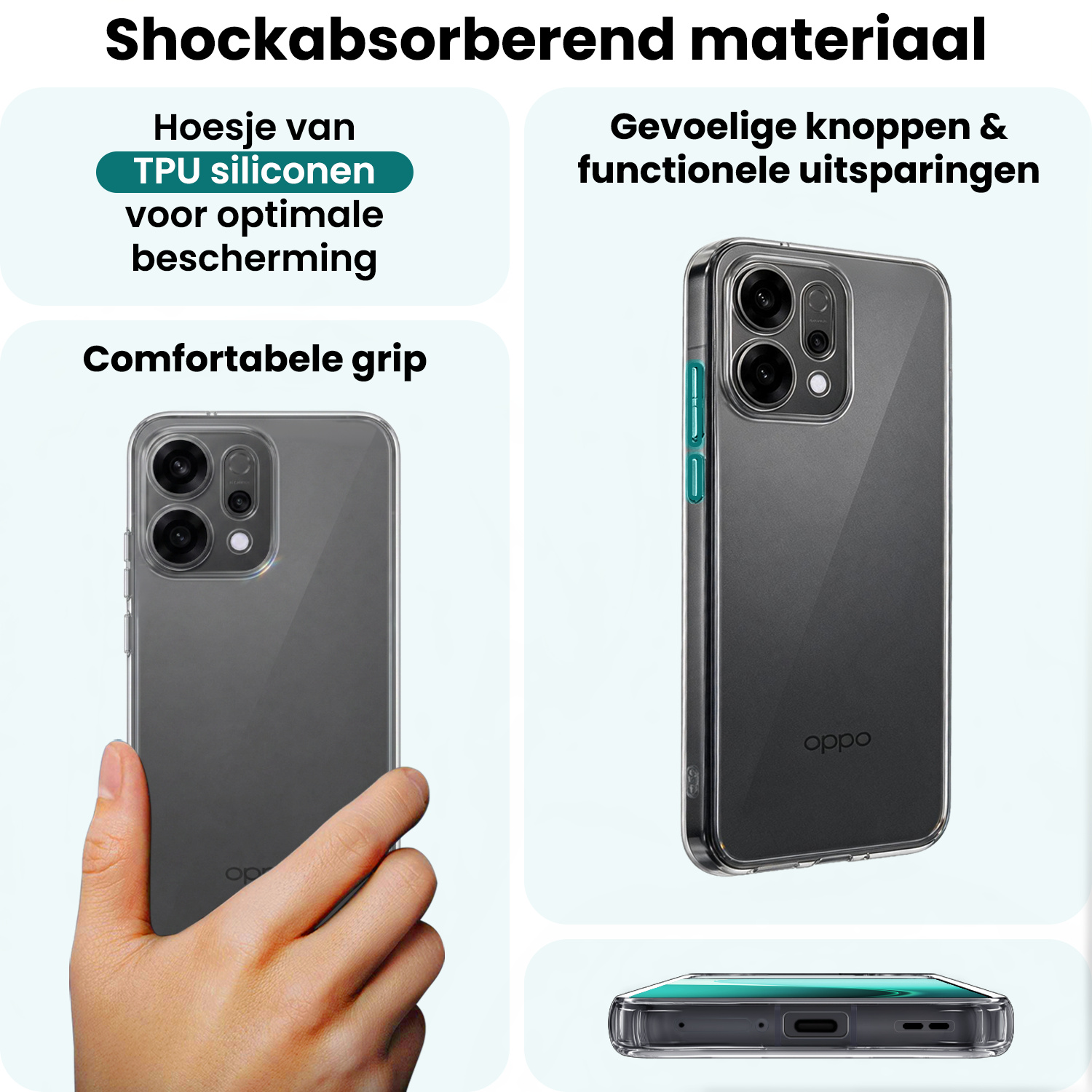 Forterra Forterra OPPO Reno14 Hoesje Siliconen Met Screenprotector - Transparant