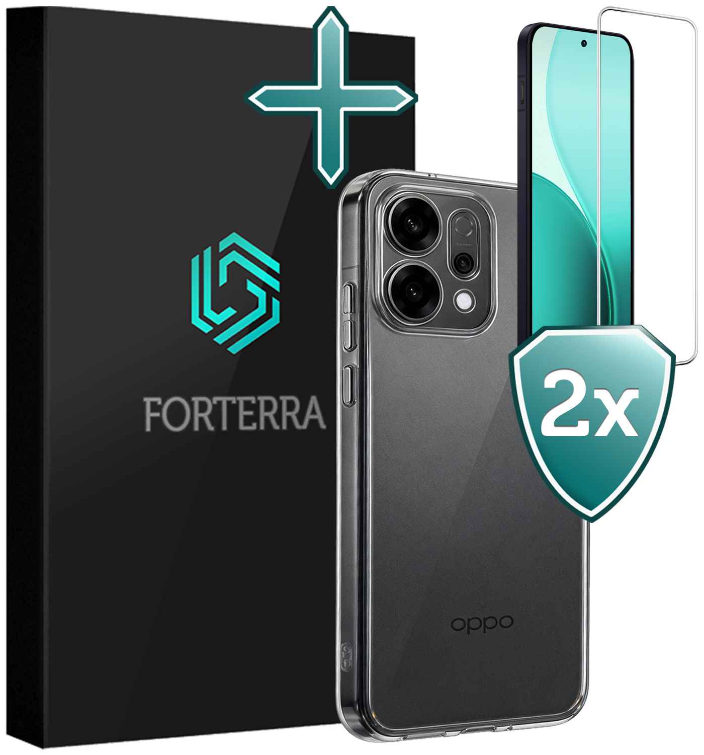 Forterra Forterra OPPO Reno14 Hoesje Siliconen Met 2x Screenprotector - Transparant