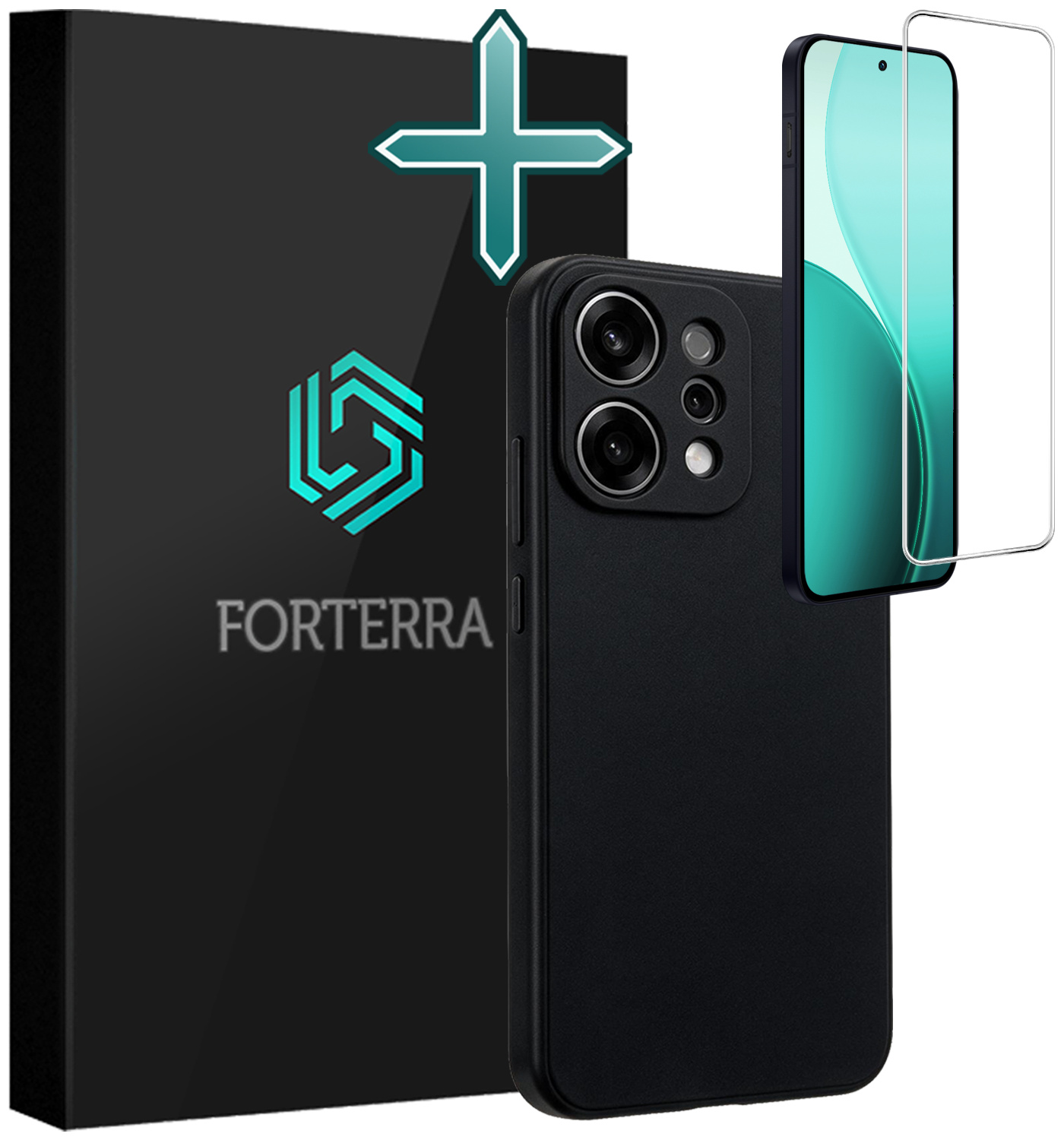 Forterra Forterra OPPO Reno14 Hoesje Siliconen Met Screenprotector - Zwart