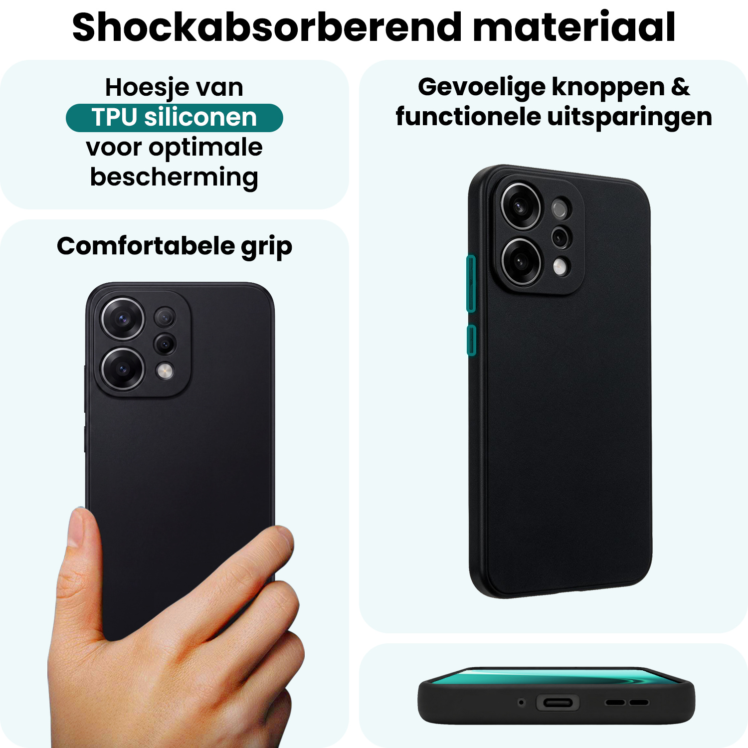 Forterra Forterra OPPO Reno14 Hoesje Siliconen Met Screenprotector - Zwart