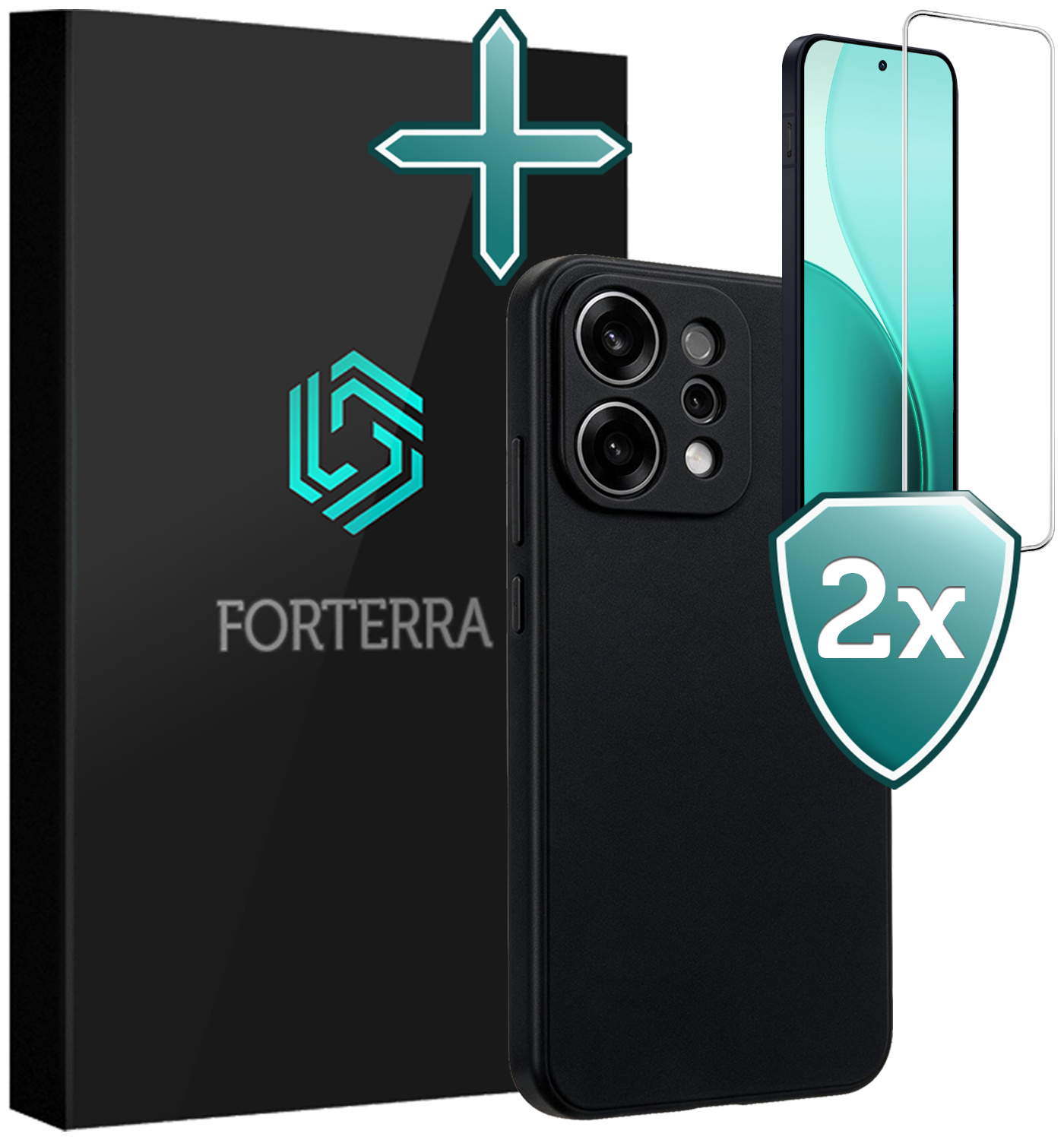 Forterra Forterra OPPO Reno14 Hoesje Siliconen Met 2x Screenprotector - Zwart