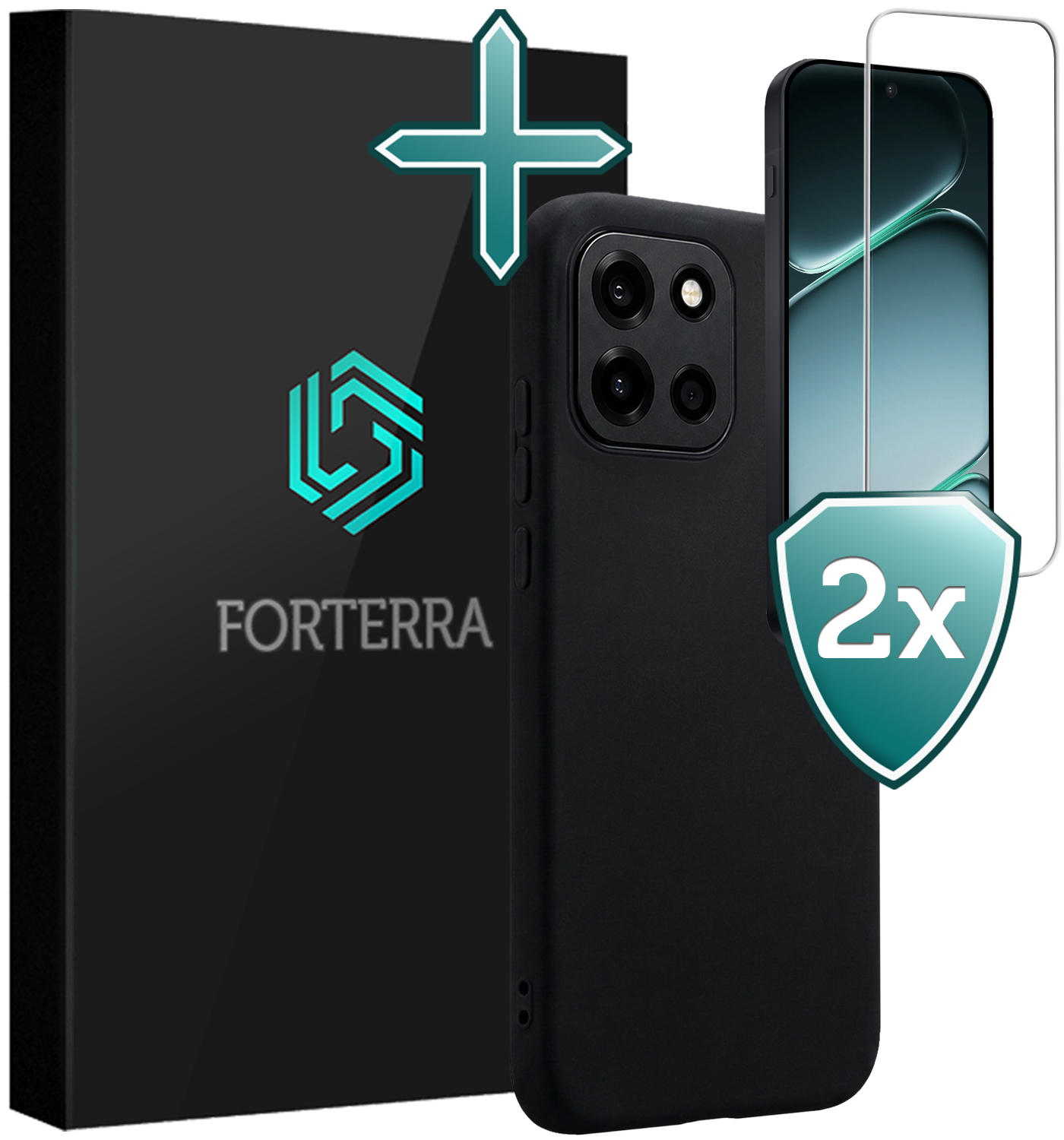 Forterra Forterra OnePlus Nord 6 Hoesje Siliconen Met 2x Screenprotector - Zwart