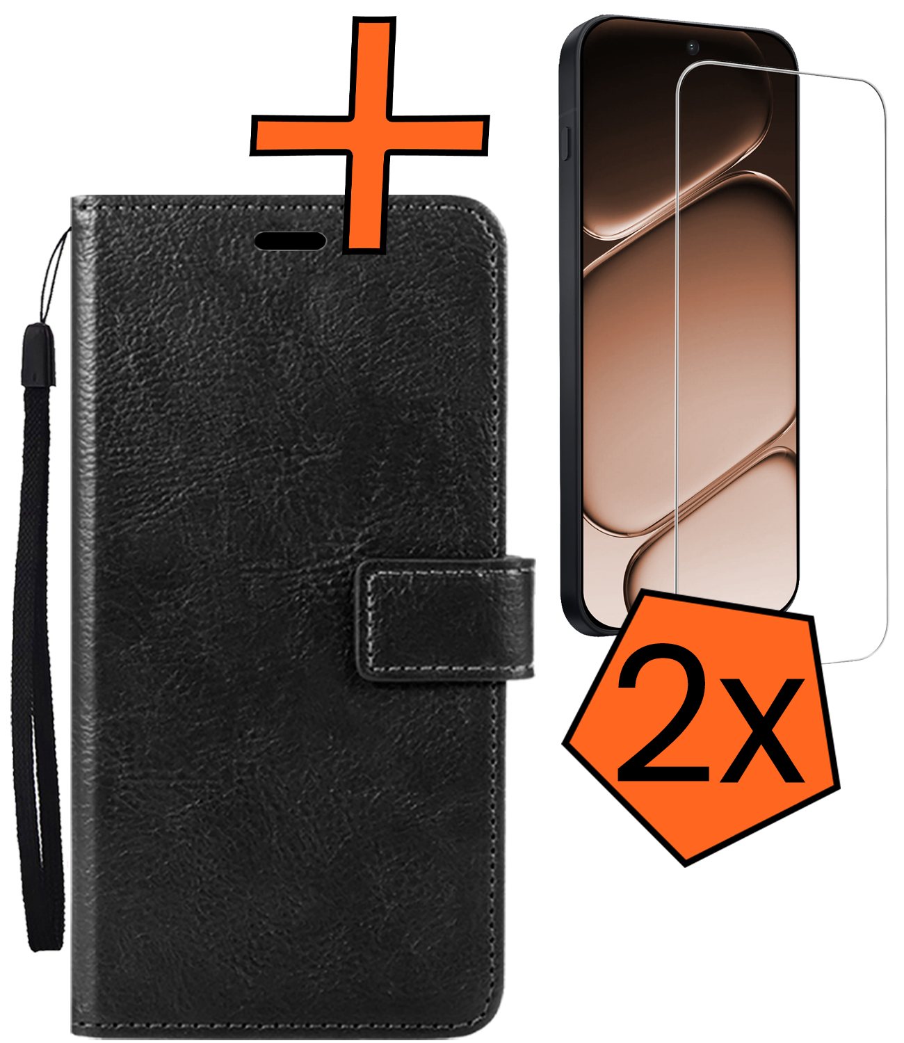 Nomfy Nomfy OnePlus Nord CE6 Hoesje Bookcase Met 2x Screenprotector - Zwart
